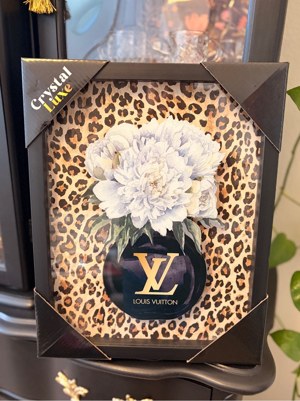 Fashion LV Black, Gold, White Leopard Floral Wall Art- 15” x 12 “